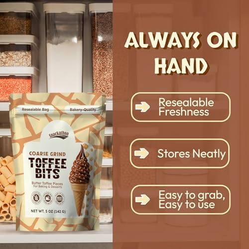 Snackathon Toffee Bits, Coarse Grind, 5 OZ Resealable Bag, Sweet & Crunchy Butter Toffee Pieces for Ice Cream Topping, Baking & Desserts, Made in USA - 5