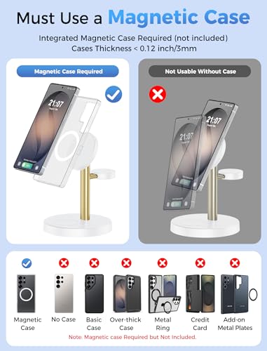 Image of Aeinidi Magnetic Wireless Charger for Samsung, 3 in 1 Super Fast Charging Station for MagSafe Charger Stand for Galaxy S26 Ultra Z Fold /Flip 8, Watch Ultra 8 7, Buds 4 /3 Pro, Not for Watch 9 /Ultra 2