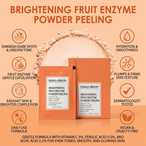 Maruderm Brightening Fruit Enzyme Powder Peeling - Gentle Exfoliating Face Cleanser for Dark Spots with Vitamin C - Uneven Skin Tone & Brighter Looking Skin - Powder Formula for Easy Use - 60g - Imagem 5