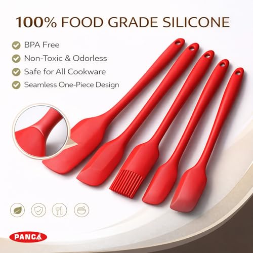 Image of PANCA Silicone Spatula Set of 6, Heat Resistant Kitchen Spatulas for Cooking, Baking & Mixing, Non-Stick Safe, BPA Free, Seamless One-Piece Design, Durable Flexible Utensils, Red