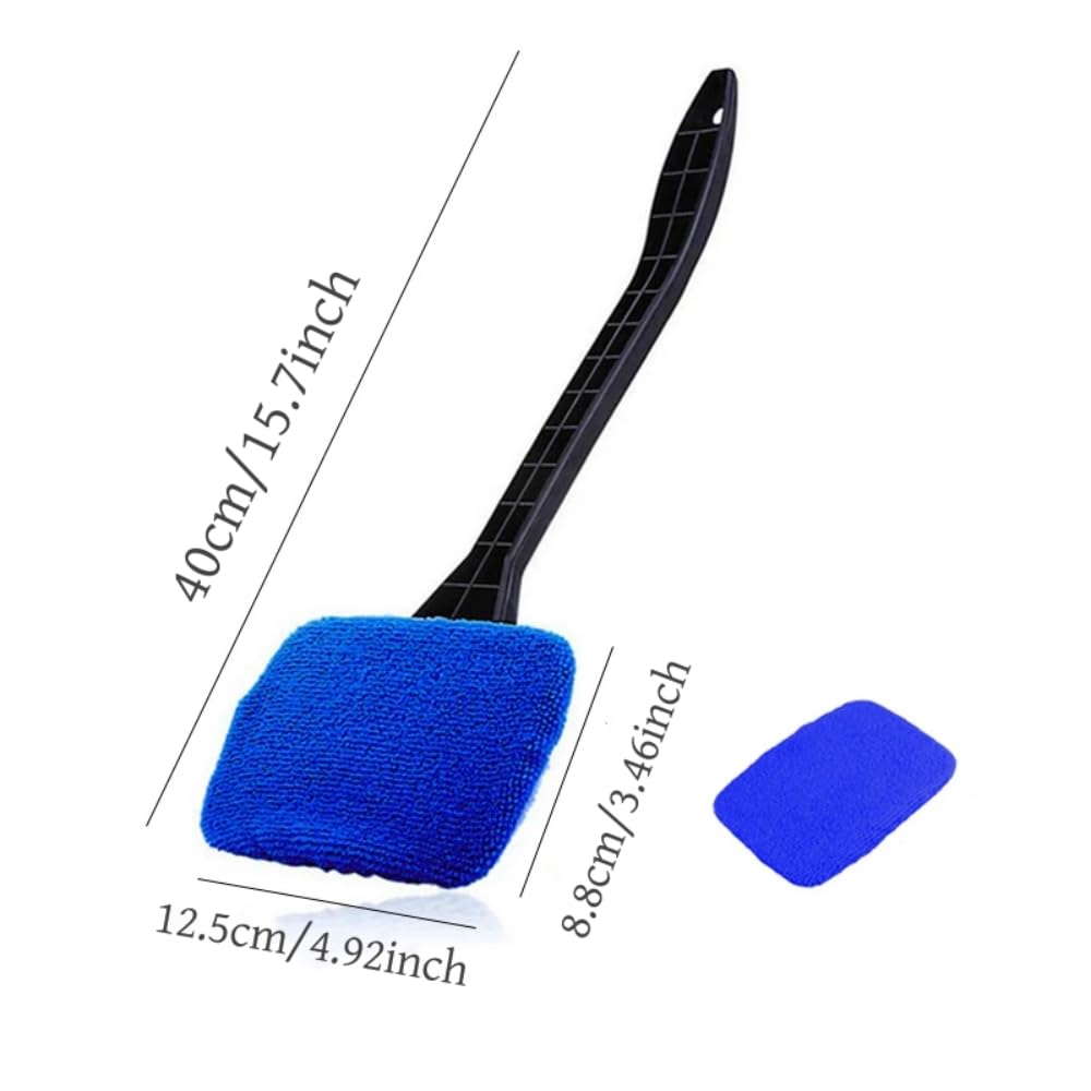 Windshield Cleaner Tool Car Window Cleaner with 6 Reusable and Washable Microfiber Pads and Extendable Handle Auto Inside Glass Wiper Kit (Blue)