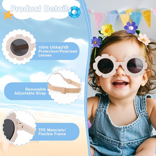 CULACCINO Baby Flower Sunglasses Flexible Bendable Polarized Sunglasses with Strap for Newborn Infant Age 0-24 Months3