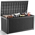 MAIUSCOLI 268 Gallon Outdoor Deck Box,Storage Lockable Waterproof Patio Furniture,Garden Tools,Cushions,Pool Accessories Outside Storage Resin Box(Black)