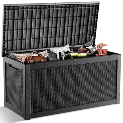 MAIUSCOLI 268 Gallon Outdoor Deck Box,Storage Lockable Waterproof Patio Furniture,Garden Tools,Cushions,Pool Accessories Outside Storage Resin Box(Black)