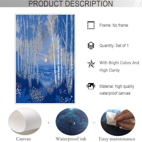 Lienzo de olas al atardecer y bosque 80x120cm sin marco para decoración 4