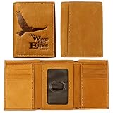 Christian Art Gifts Genuine Leather Wallet for Men Wings Like Eagles – Isaiah 40:31 Bible Verse Quality Classic Tan Leather Trifold Wallet Christian Gifts RFID Blocking Credit Card Multi-purpose Slots