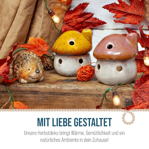 Logbuch-Verlag Pilz Windlichter 2er Set Steingut Gelb Braun Herbstdeko – Bild 5