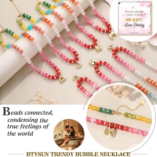 Initial Necklaces for Women, Beaded Necklaces for Women with Bubble Necklace Letter Stocking Stuffers for Teens Trendy Stuff Colorful Gemstone Choker 14k Gold Letter A-Z Pendant Summer Beach Christmas Birthday Jewelry for Her Girlfriend Sister