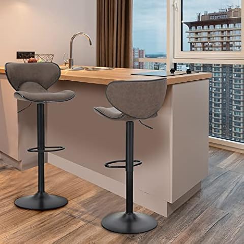 Sophia & William Bar Stool Set of 2 Adjustable Swivel Counter Height Chairs Water Resistant Retro Leather Fabric Bar Chairs for Bar Kitchen Indoor Outoor Brown Cover