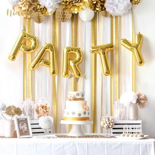 Image of NICROHOME EUR Wedding Decorations, 6 Rolls Ivory White Gold Light Brown Crepe Paper Streamers for Bridal Shower, Birthday Party, Golden Engagement Party, New Year Decorations 82 Ft Long