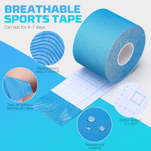 Image of 3 Rolls Kinesiology Tape, 3 Color 2 Inch x 16.4 Feet Uncut Sports Tape with Scissors, Elastic Athletic Tape Waterproof Knees Tape for Ankle Wrists Shoulders Muscle Exercise and Daily Use
