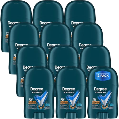 Degree Mens Travel Deodorant Cool Rush 12-Pack 72H Body Heat Activated Mini Antiperspirant 0.5 Oz Ea