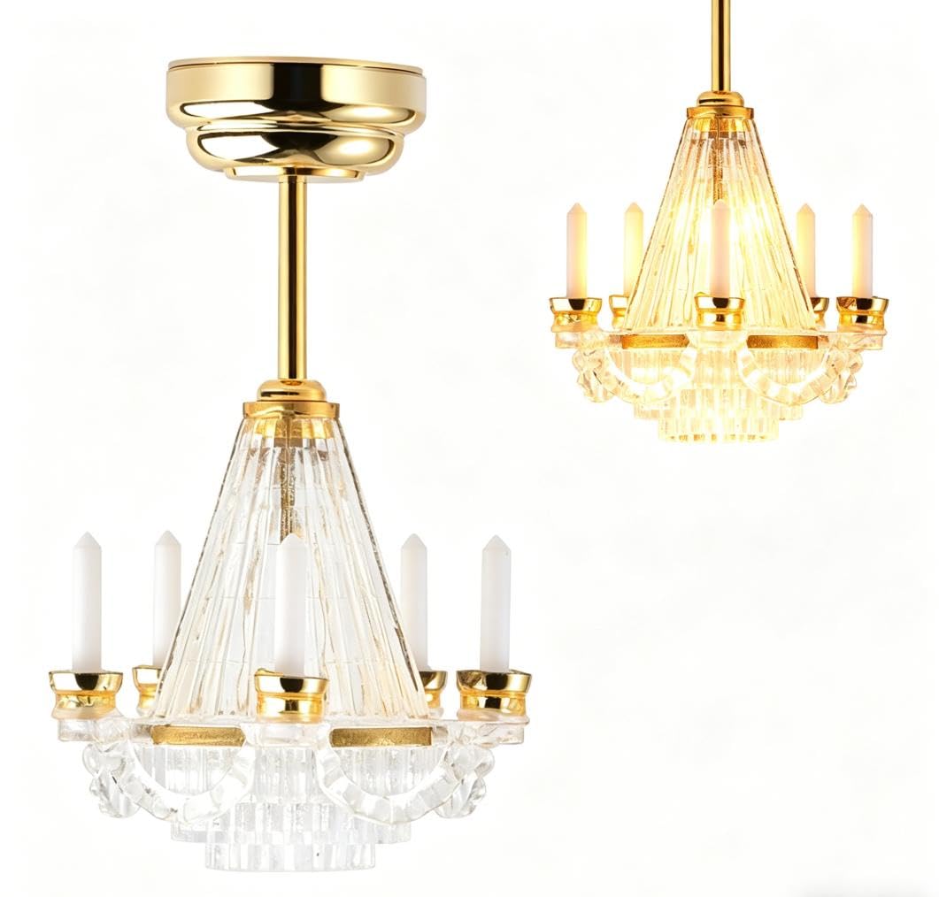 Lampe Plafond LED Pour Maison De Poupée – 1:12 – Style Lustre Vintage – 9,5 Cm