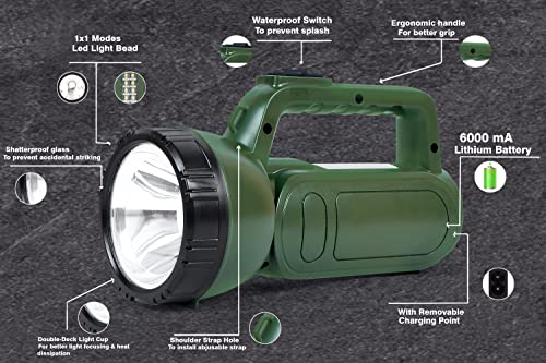Image of Long Range Search Light 50 Watt Waterproof Led with 24 Big Sparkle Side Led Torch (Green, 8 cm, Rechargeable) D.P 7323 B