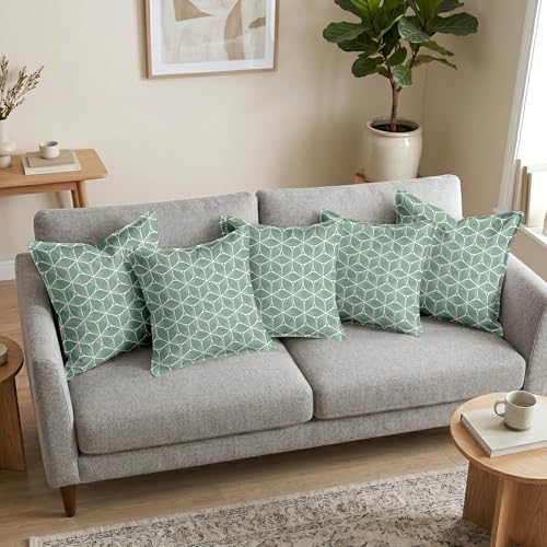 Image of Divine Casa Pluto Cushion Covers Set of 5 Pista | 16x16 Inch Jacquard Patchwork Design Sofa Cushion Covers | Decorative Throw Pillow Covers for Living Room & Bedroom