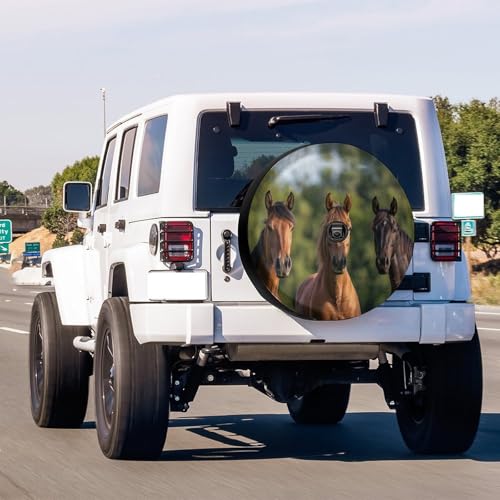 Image of Cloudy Tree Horse Spare Tire Cover with Backup Camera Hole Wheel Tire Cover Fit Trailer, RV, SUV and Many Vehicle 17inch