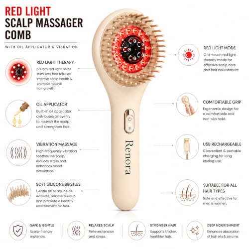 Image of Red Light Hair Therapy Scalp Massager with Oil Applicator, LED Hair Growth Comb, Rechargeable Scalp Massage Brush for Hair Growth, Essential Oil Serum Applicator, Scalp Care Tool for Men & Women