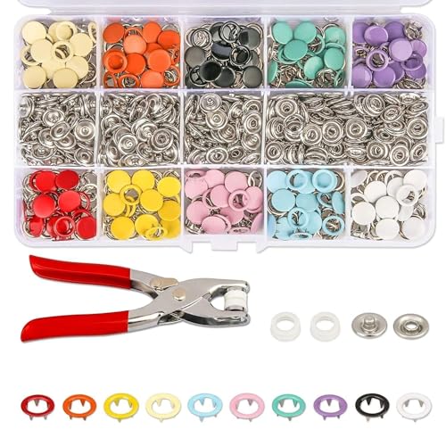 Image of Premium Snap Buttons Kit - 100 Sets 9.5mm Metal Fasteners in 10 Colors with Hand Pliers Tool, Five-Claw Copper Buckles for Sewing, DIY Crafts, Baby Clothes, Hats, Bibs & Rompers (Silver)