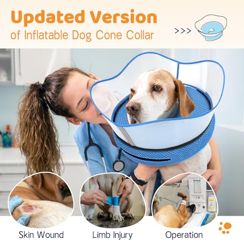 Image of Supet Raised Inflatable Dog Cone Alternative Collars for After Surgery, Dog Donut Collar After Surgery, Soft Pet Cone for Small Medium Large Dogs to Stop Licking