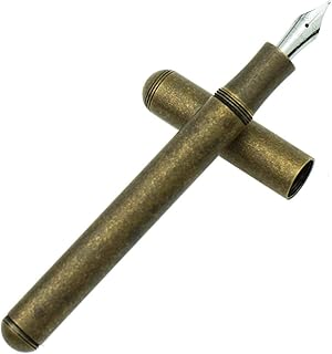 Moonman Delike Vintage Brass Fountain Pen Fine Nib,Travel Pocket Pen, Antique Style Bullet Shape with Metal Pen Case