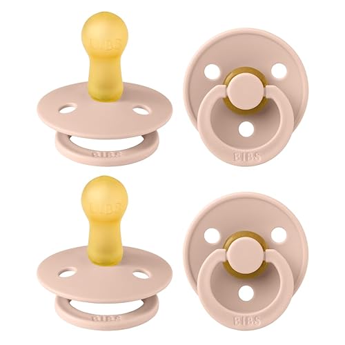 BIBS Dummies Colour 4-Pack, BPA Free Dummy Pacifier, Round Nipple Soothers, Natural Rubber Latex, Made in Denmark, Size 2 (6-18 Months), Blush
