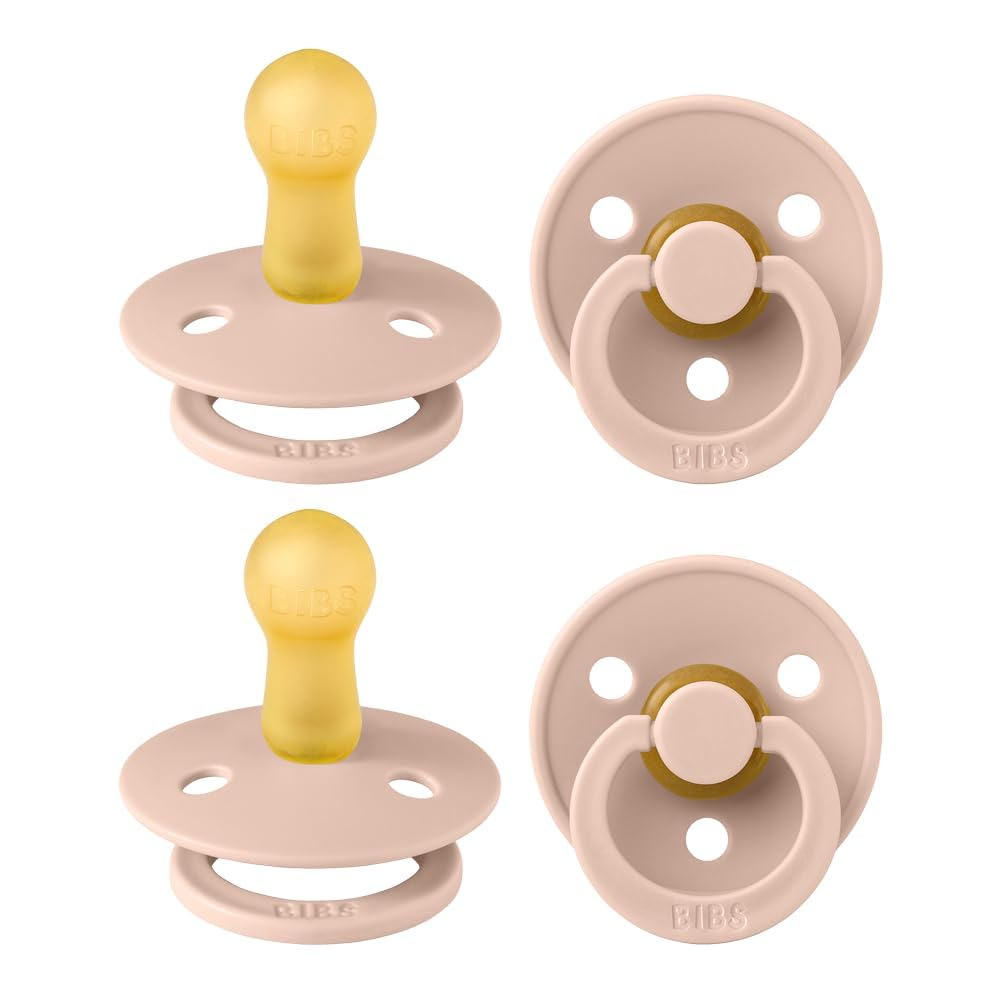 BIBS Pacifiers - Colour 4-Pack | BPA Free Baby Pacifier | Round Nipple Binkies | Natural Rubber Latex Soother | Made in Denmark | Size 6-18 Months | Blush