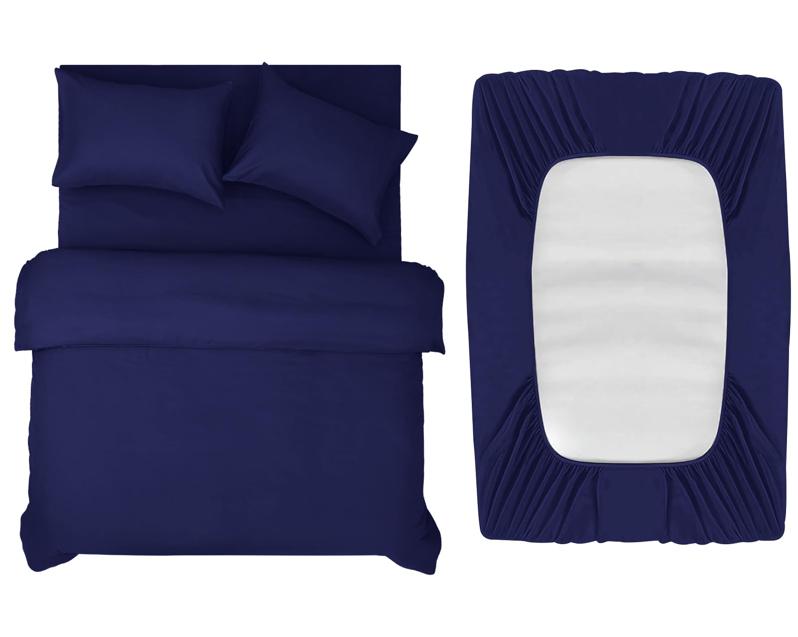 INSPIRE HOMEWARE Double Duvet Set - Duvet Cover,Fitted Sheet with 2 Pillowcases - Premium Brushed Microfiber 4 piece Double Bedding Sets - Navy Quilt Cover Set for All Seasons — image 1