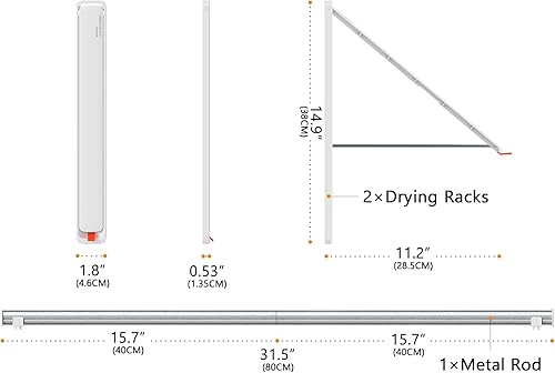 Miniatura 5 de SKIKEN Tendedero de ropa doble blanco con barra de extensión, colgador de ropa delgado plegable montado en la pared, perchero colgante plegable