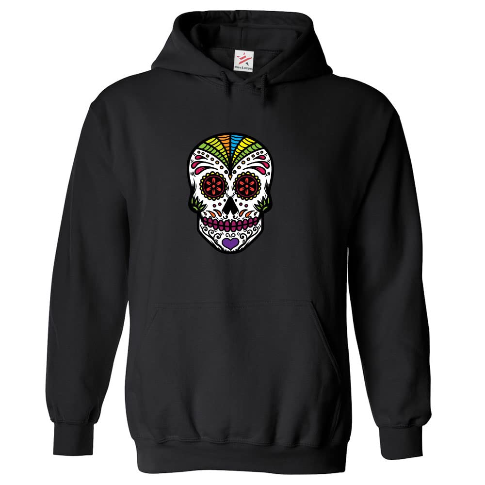 Stars and Stripes Sugar Skull Classic Unisex Adults Pullover Hoodie (M, Black)