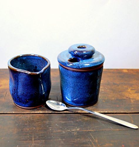 Cobalt Blue Creamer and Sugar, Wheel Thrown Stoneware Clay Pottery Ready to Ship