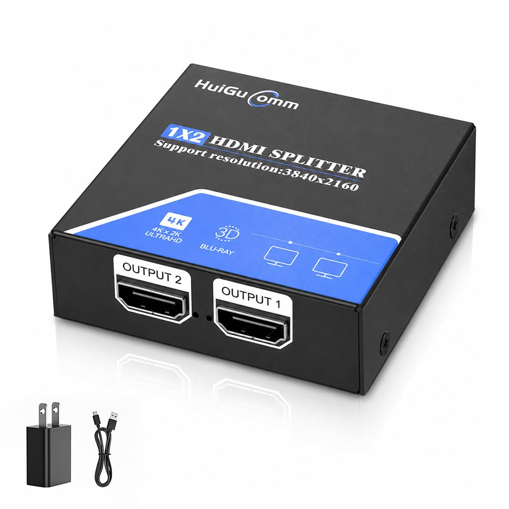 Répartiteur HDMI 1 en 2 sortie, 4K 30Hz 1080P 60Hz 1X2 Powered HDMI Splitter pour Double Moniteurs, Miroir Affichage Uniquement pour Ordinateur Portable PC TV Projecteur HDTV