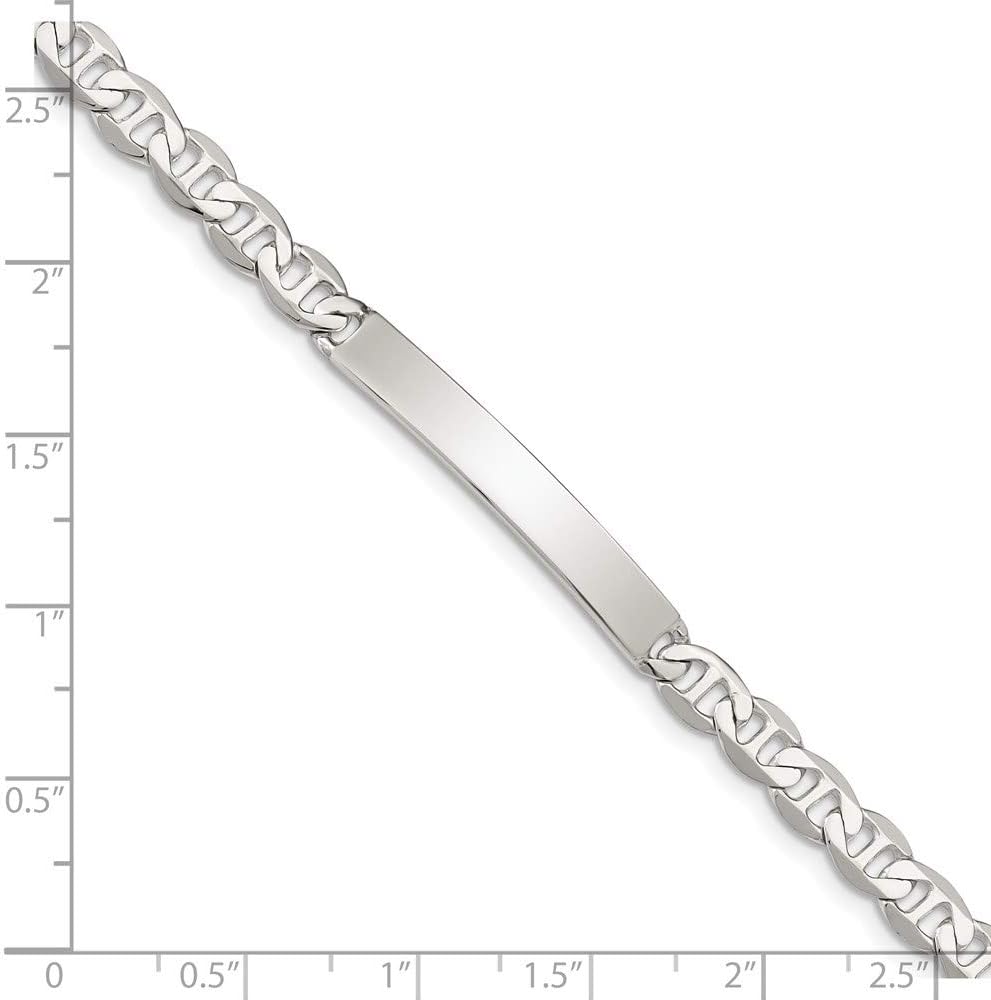 Polished Engravable Personalized Custom 925 Sterling Silver Polished Anchor Link ID Bracelet For Men or Women Length 7 inches Width 5 mm With Lobster Claw Clasp
