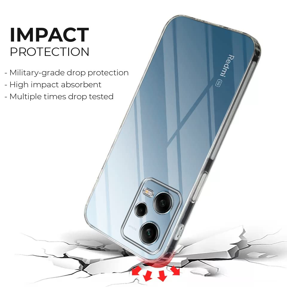 Image of Jkobi Back Cover Case for Redmi Note 12 5G (Silicone Crystal Clear | Pure Camera Protection | Dust Plug for Charger and Headphone sockets | Shockproof Bumpers | Transparent)