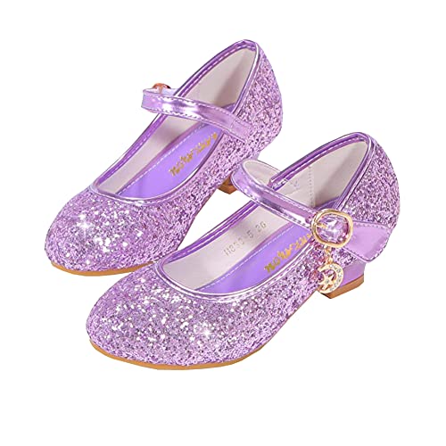 Auhoho Girls Low Heels Princess Dress Shoes Glitter Sequins Mary Jane Party Wedding Shoes 2 M US Little Kid,Purple