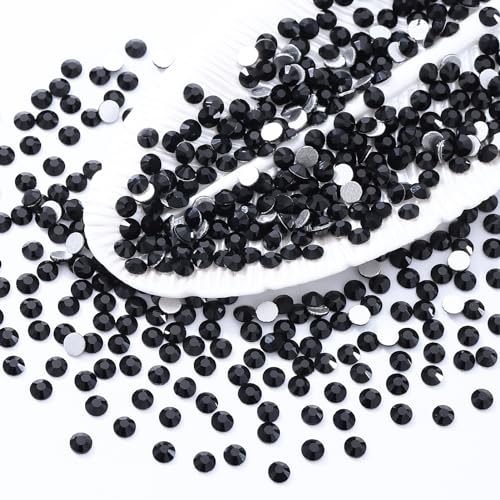 Image of Black Flatback Rhinestones, Glass Rhinestones for Nail Art and Craft, Glue Fix, Loose Crystal Gemstones(Black, SS4, 1440pcs, 1.5-1.7mm)