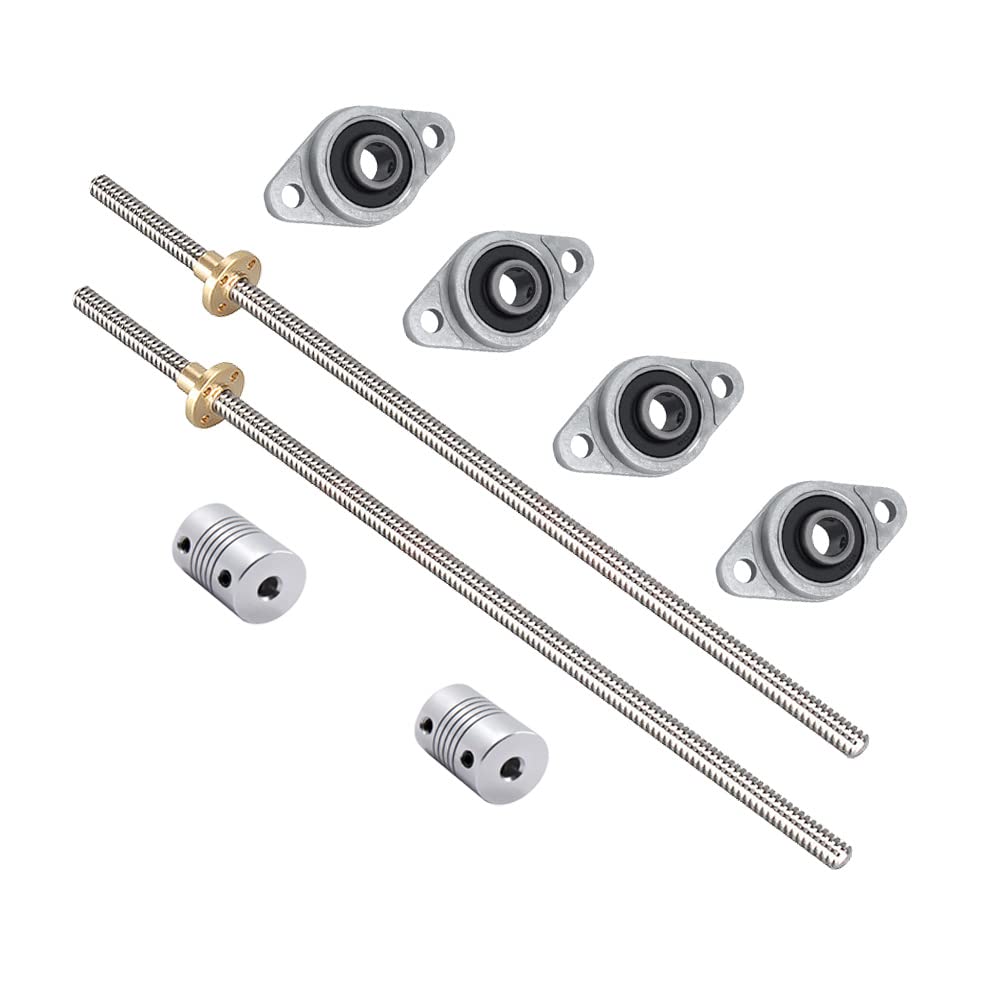 2 Sets 200mm 8mm T8 Lead Screw Set,Stainless Steel Threaded Lead Screw Rod Nut Coupling Horizontal Bearing Mount Set for 3D Printer