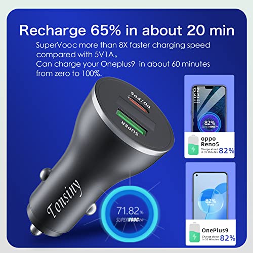 Warp car Charger for Oneplus 11/Nord N200/N20/N100/2T/N10/10/9/8/7 pro, 12 Volt Dash car Adapter for Oneplus Cigarette Lighter USB Charger 65W, 2 Port Led supervooc car Charger for Oppo