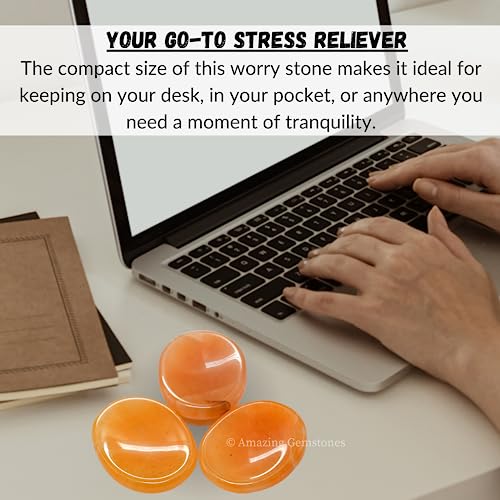 Image of Amazing Gemstone Red Aventurine Worry Stone Crystals and Healing Stones - Worry Stones for Stress Relief Gifts - Piedra Crystal Fidget for Meditation - Unique Stocking Stuffers and Birthday Gifts