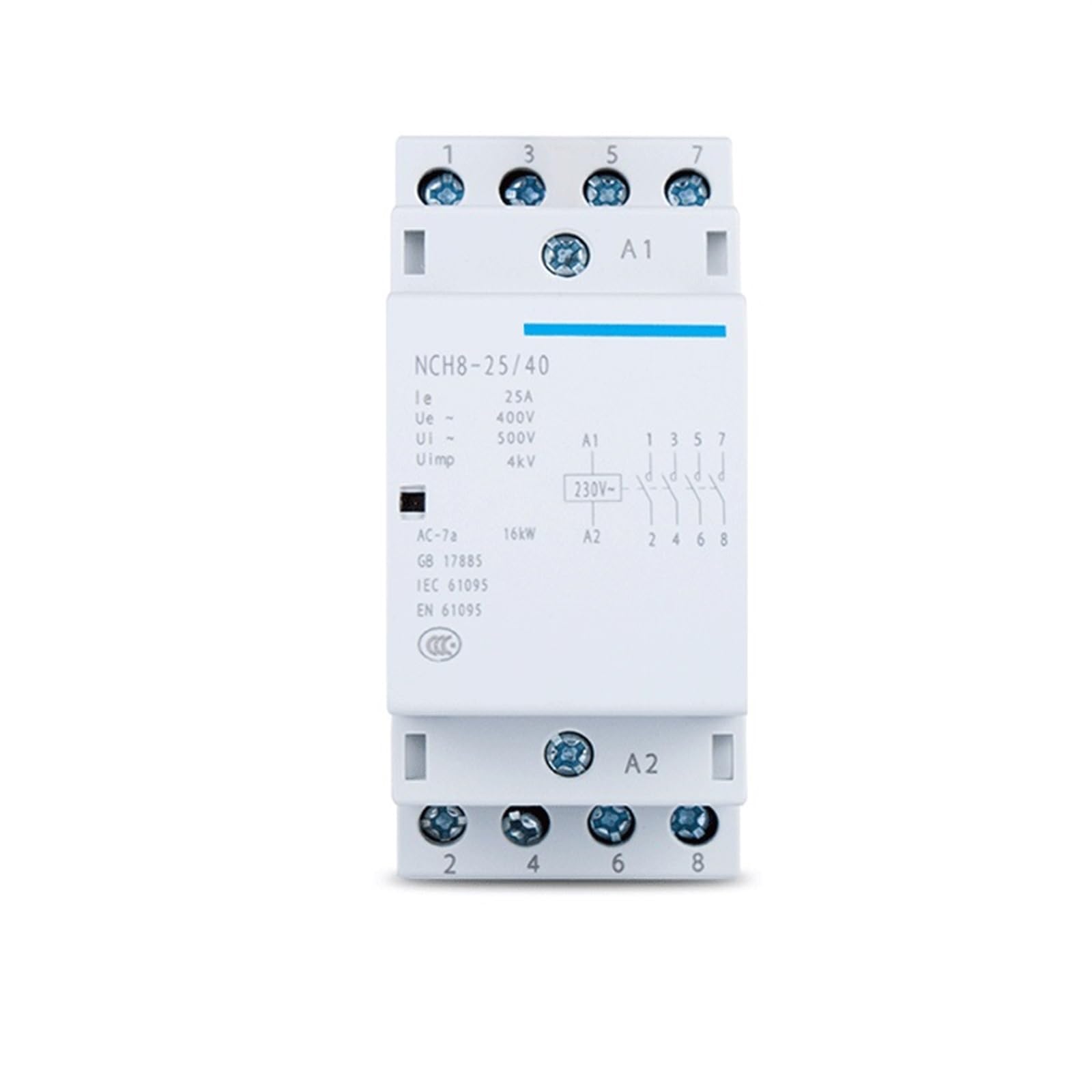 Contacteur Domestique Triphasé NCH8 4P 25A pour Rail DIN 220V CHINT 4NO