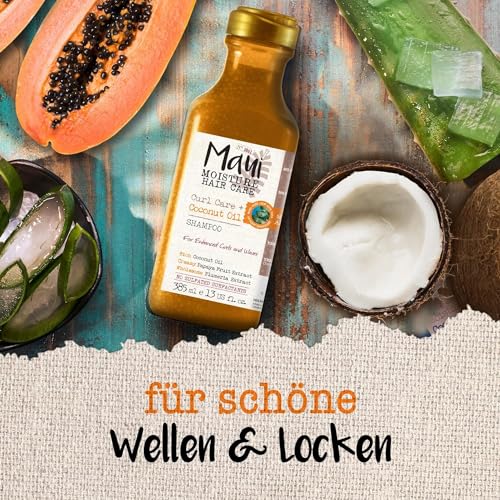 Maui Moisture Coconut Oil Shampoo 385 ml, pflegendes Haarshampoo mit Kokosöl, Plumeria- und Papaya-Extrakt, für lockiges Haar, ohne Sulfate und Silikone