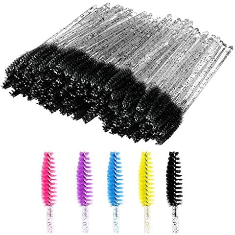 200 PCS Disposable Crystal Eyelash Mascara Brushes Wands for Eye Lash Extension, Eyebrow and Makeup (Black) Cover