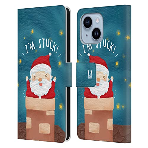 Étui Portefeuille iPhone 14 Plus Head Case Designs en Cuir Mésaventures de Père Noël