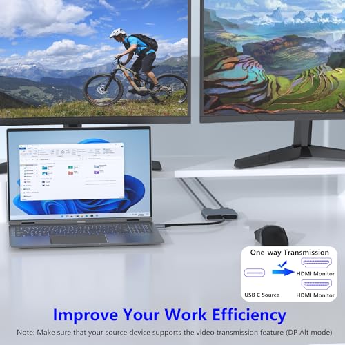 Image of USB C to Dual HDMI Adapter, Docking Station Dual Monitor, Type C to HDMI Splitter for 2 Monitors, Supports 4K@60Hz and Dual 4K@30Hz. (MacOS only Supports SST Mode) for Laptop HP Dell Surface