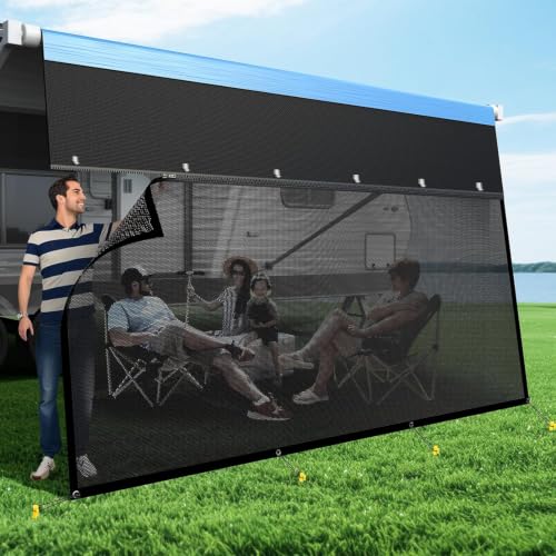 RV Awning Sun Shade Screen, 600D Top+ 8.11oz...
