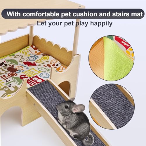 Guinea Pig Castle,Large Wooden Guinea Pig Hideout with Stairs,2 Tierd Small Animal Bed, Easy to Install for Hamsters Chinchillas Bunny Playing Hiding