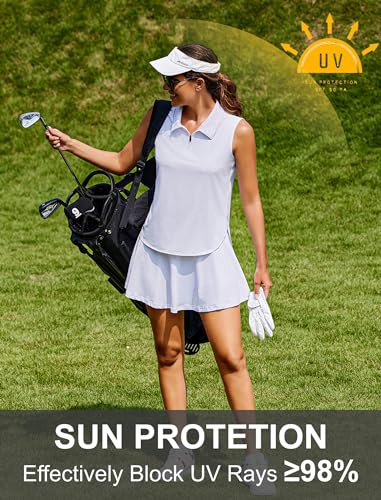 Image of PINSPARK Women Golf Shirts Sleeveless UPF 50+ Tennis Polo V-Neck Quick Dry Athletic T Shirt 1 /4 Zip Collar Workout Tank Top
