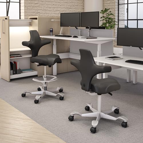 Image of HAG Capisco Sit to Stand Chair-Silver Frame-Upholstered Gray Ash Vinyl