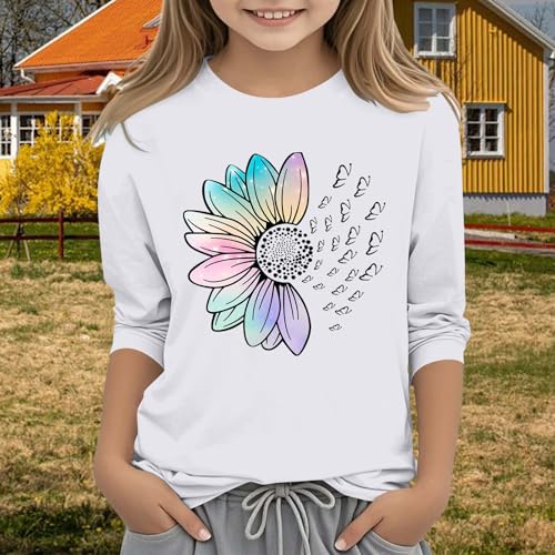 Youth Kids Girls 3/4 Sleeve T Shirt 𝐔v 𝐏rotection Round Neck Cute Cotton Shirts Casual Colorful Print3