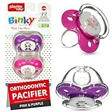 Playtex Baby Binky Orthodontic Pacifier with Snap-On Cover, Air Comfort Shield, Medical Grade Silicone, 6 Months+, Pink & Purple (2 Count)