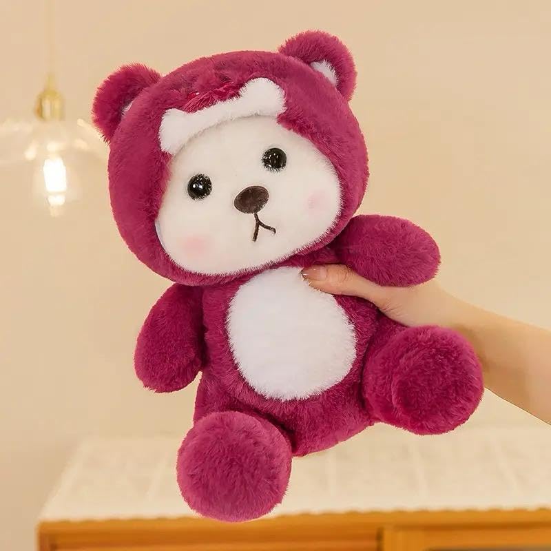 Image of Babique Hoodie Teddy Bear Soft Toy | Stuffed Plush Animal | Ideal for Birthdays & Special Occasions Girls /Boys, Baby Kids -Purple 28 cm